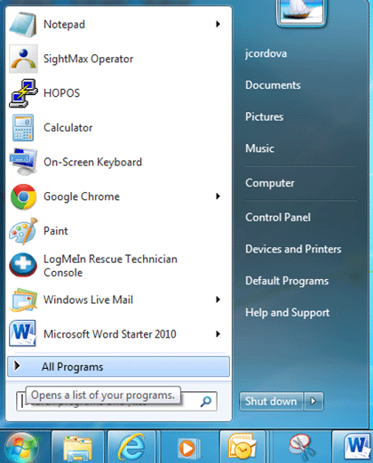 Windows Start, All Programs
